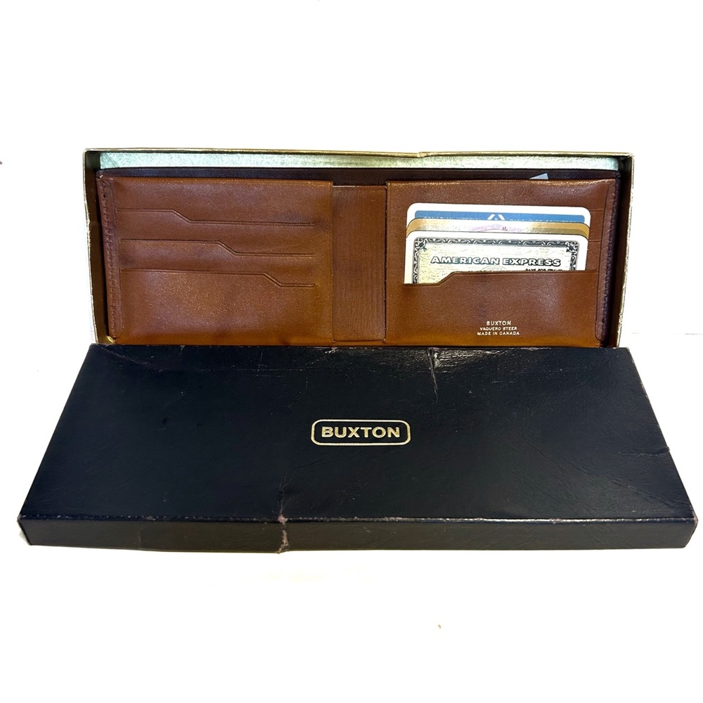 Vintage Buxton Vaquero Steer Genuine Leather Wallet Brown Made in Canada Pockets